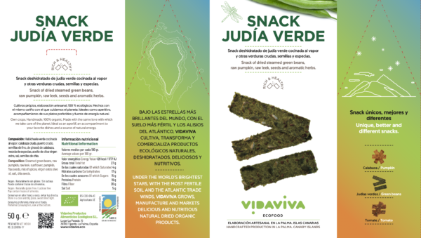 Cajas del snack de judías verdes de VidaViva Ecofood